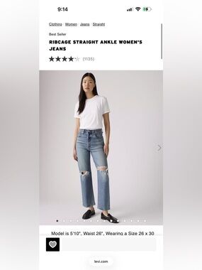 Levi’s Distressed Ribcage Straight Ankle Jeans in Light Blue size 30